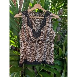 animal print 100% silk cami 4 Alfani blouse lace detail leopard mob wife babydol
